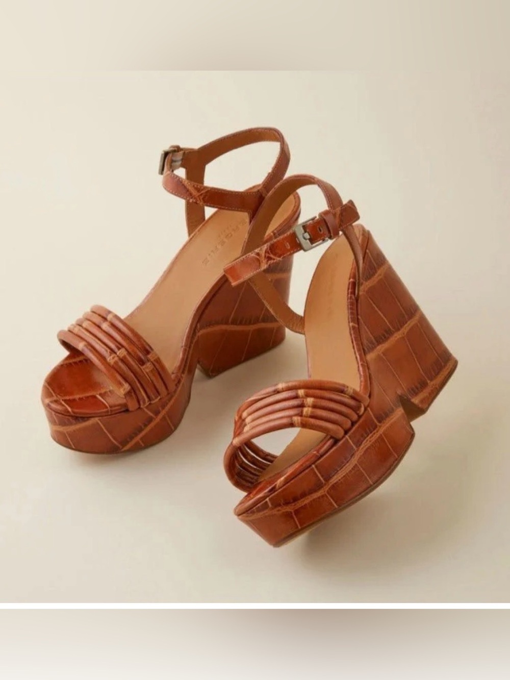 Clergerie Platform Ankle-Strap Sandals in Cognac Brown Size 37 1/2